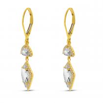 14K Yellow Gold White Topaz and Diamond Dangle Earrings