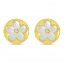 14K Yellow Gold Mother of Pearl and Diamond Floral Stud Earrings