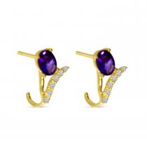 14K Yellow Gold Amethyst and Diamond Double Huggie Earrings