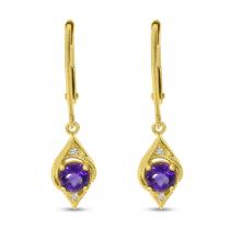 14K Yellow Gold Round Amethyst Filigree Drop Leverback Earrings