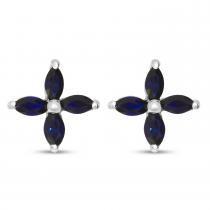 14K White Gold Marquise Sapphire Burst Earrings