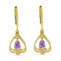 14K Yellow Gold Amethyst Pear Drop Filigree Earrings