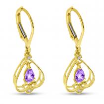 14K Yellow Gold Amethyst Pear Drop Filigree Earrings