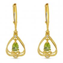 14K Yellow Gold Peridot Pear Drop Filigree Earrings