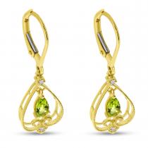 14K Yellow Gold Peridot Pear Drop Filigree Earrings