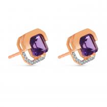 14K Rose Gold Amethyst Cushion Half Halo Earrings