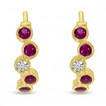 14K Yellow Gold Ruby and Diamond Bezel Bubble Huggies