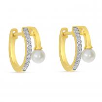 14K Yellow Gold Diamond and Pearl Huggie & A Half Earrings