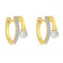 14K Yellow Gold Diamond and Pearl Huggie & A Half Earrings