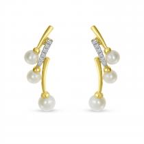 14K Yellow Gold Diamond and Pearl Cascading Earrings