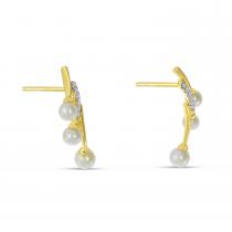 14K Yellow Gold Diamond and Pearl Cascading Earrings