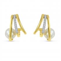 14K Yellow Gold Triple Huggie with Pearl and Diamond Earrings