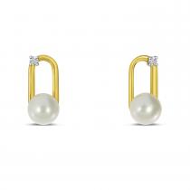 14K Yellow Gold Diamond and Pearl Loop Earrings