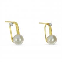 14K Yellow Gold Diamond and Pearl Loop Earrings