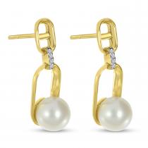 14K Yellow Gold Diamond and Pearl Link Earrings