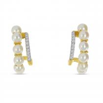 14K Yellow Gold Diamond and Pearl Huggie Earrings