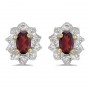 10k Yellow Gold Oval Garnet And Diamond Earrings