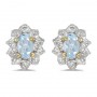 10k Yellow Gold Oval Aquamarine And Diamond Earrings