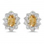 10k Yellow Gold Oval Citrine And Diamond Earrings