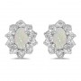 10k White Gold Oval Opal And Diamond Earrings