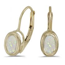 14K Yellow Gold Oval Opal Bezel Lever-back Earrings