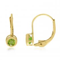 14K Yellow Gold Round Peridot Bezel Lever-back Earrings