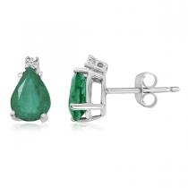 14K White Gold Pear Emerald and Diamond Earrings