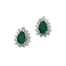 14K White Gold Pear Emerald and Diamond Earrings