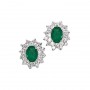 14K White Gold Oval Emerald and Diamond Earrings