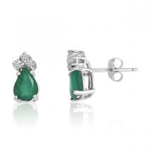 14K White Gold Pear Emerald and Diamond Earrings