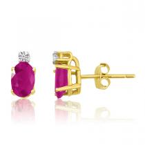 14K Yellow Gold Oval Pink Tourmaline and Diamond Earrings