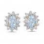 14k Yellow Gold Oval Aquamarine And Diamond Earrings