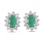 14k White Gold Oval Emerald And Diamond Earrings