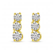 14k Yellow Gold Three Stone Diamond Studs