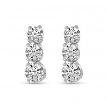 14k White Gold Three Stone Diamond Studs