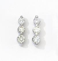 14k Yellow Gold Three Stone Diamond Earrings