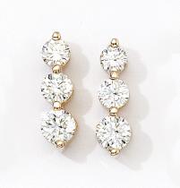 14K Yellow Gold 1.5 Ct Three Stone Diamond Earrings