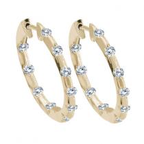 14K Yellow Gold 1 Ct Inside Outside Diamond Hoop Earrings