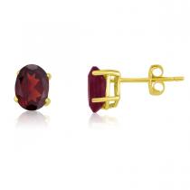 14K Yellow Gold Oval Garnet Earrings