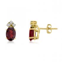 14K Yellow Gold Oval Garnet and Diamond Earrings