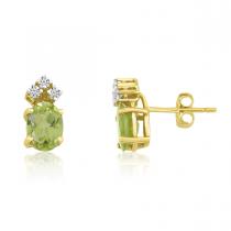 14K Yellow Gold Oval Peridot and Diamond Earrings