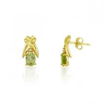 14K Yellow Gold Oval Peridot and Diamond Earrings