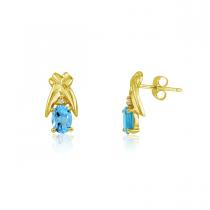 14K Yellow Gold Oval Blue Topaz and Diamond Earrings