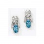 14K White Gold Oval Blue Topaz and Diamond Earrings