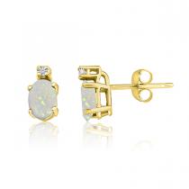 14K Yellow Gold Oval Opal & Diamond Earrings