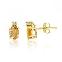 14K Yellow Gold Oval Citrine & Diamond Earrings