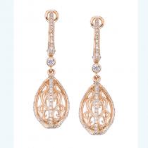 14K Rose Gold .67 Ct Diamond Pear Cage Drop Fashion Earrings