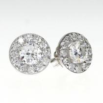 14K White Gold 1.02 ct Diamond Halo Stud Earrings