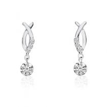 14K White Gold Twisted Drop Dashing Diamond Earrings