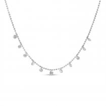 14K White Gold 11 Diamond .55 ct Dashing Diamond 18 inch Bead Chain Necklace